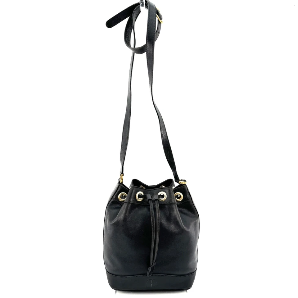 Gucci Shoulder Bag Interlocking Black Leather Drawstring Purse Auth 0077 - Image 2 of 4