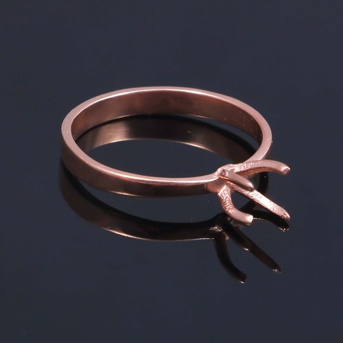 Semi Mount Ring Rose Gold Rhodium Pleated 6 MM Round Shape 925 Sterling Silver - Picture 4 of 5