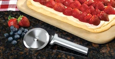 Rada Pizza Cutter R121 has 3" stainless steel wheel USA made, L/R handed kitchen
