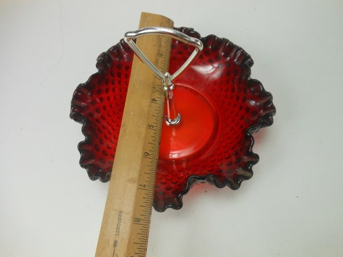 Scarso piatto caramelle Fenton rosso arancione piano cottura arruffato crimpato con manico - Foto 9 di 9