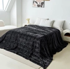 Oversized King Fleece Soft Cozy Warm Blanket, Black Pattern 120"x120"