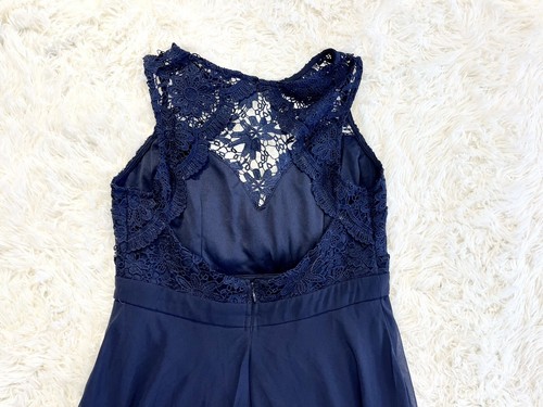 Maniju Navy Blue Crochet Evening Wedding Event Gown Dress Prom Size Medium - Picture 4 of 11