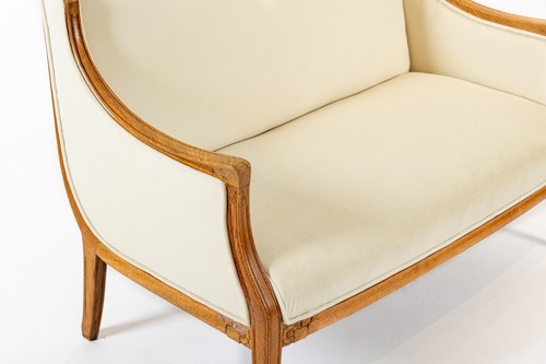 1940s Antique French Art Deco Two-Seat Loveseat Sofa Cream Upholstery - Picture 10 of 12