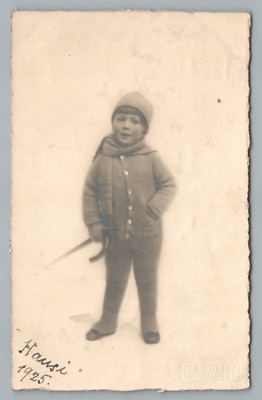  Hansi  German Boy in Wool Winter Coat & Scarf RPPC Frankfurt AK Fotokarte 1925