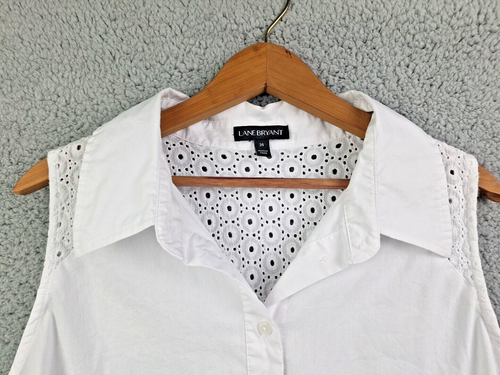Lane Bryant Womens Top Size 24 White Sleeveless Button Front Eyelet Back - Picture 3 of 14
