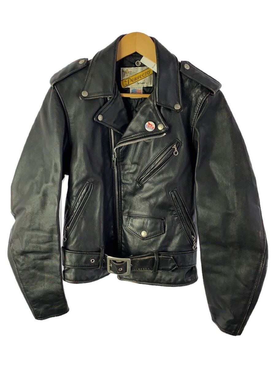 Schott 80S 90S/Biker Tag/Double Riders Jacket/34/Leather/Blk/Plain 