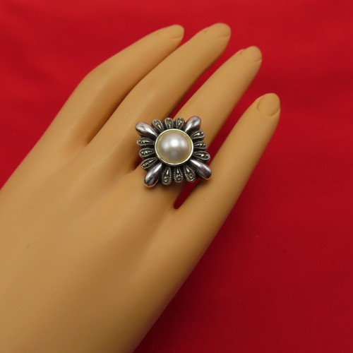 Judith Jack Sterlingsilber Ring Cocktail weiße Perle Größe 6 Markasiten 851r - Bild 2 von 14