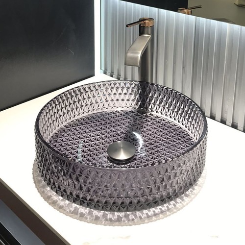 Glass Basin Circular Vessel Bathroom Basin Bathroom Countertop Modern Wash Basin - Bild 74 von 85