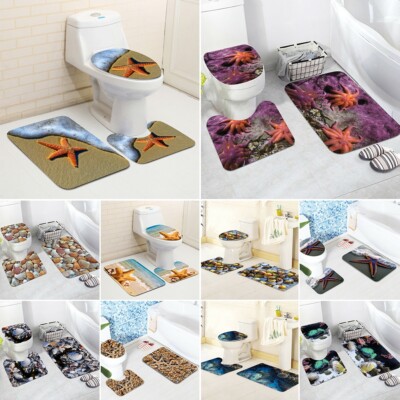 3 Teilig Badgarnitur Badezimmer Matte Set Dusch Bade Matte Vorleger Teppich WC
