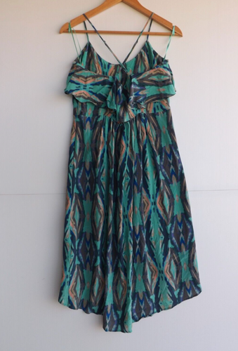 Witchery Dress 10 Womens Green Grey Blue Silk Sleeveless Ruffle Crossover Straps - Picture 5 of 6