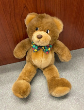Vintage 10" Plush Teddy Bear Checkered Bow Tie Brown Hard Nose Eyes Long Legs