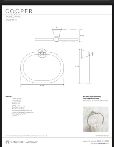Signature Hardware 7-1/2" Wall Mount Cooper Towel Ring- Oil Rubbed Bronze - Picture 3 of 6