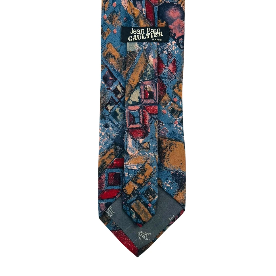 Corbata geométrica Jean Paul GAULTIER Italia genuina de lujo para hombre TODA SEDA Foto 4 de 4