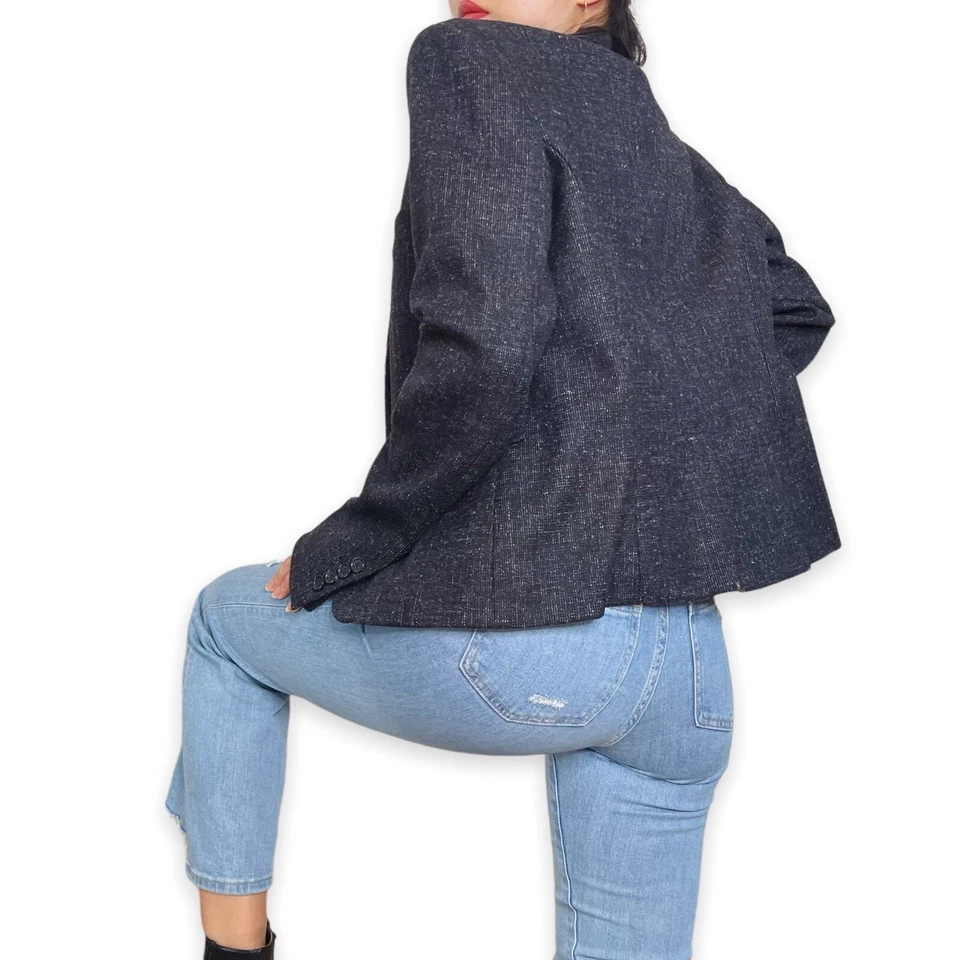 JOSEPH Heathered Black Wool Linen Blazer Size 44 - Image 2 of 4