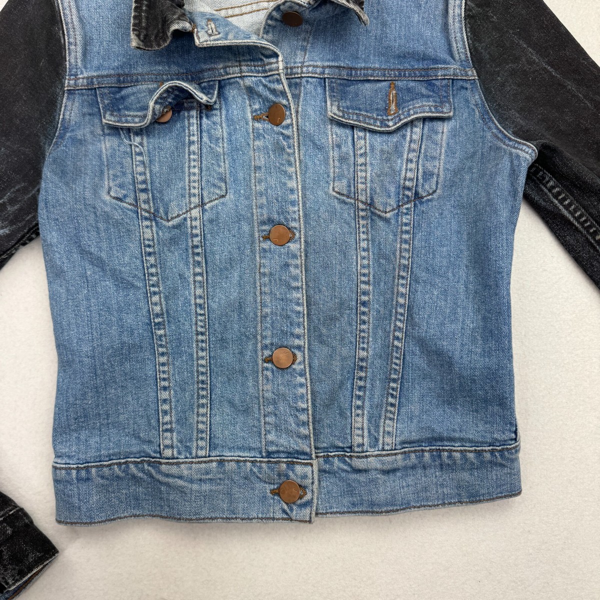 J Brand Bowie Jean Jacket Blue Cotton Denim Black Leather J Brand Bowie Jean Jacket Blue Cotton Denim Black Leather