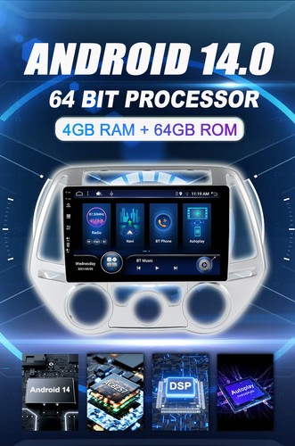 4GB+64GB Android 14 Für Hyundai i20 PB 2012-2014 Autoradio GPS Car Play AUX DAB+ - Bild 3 von 18