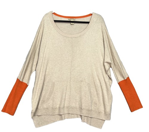Vertical Design ￼Women’s Dolman Tan/Orange ￼Long Sleeve ￼Sweater Top ~Size Large - Picture 1 of 14