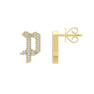 10k Yellow Gold Natural Diamond Initial p Stud Earrings Gift for Valentine's Day