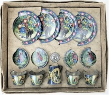 Antique Childs Little Red Riding Hood Tin Lithograph Tea Set ca1915