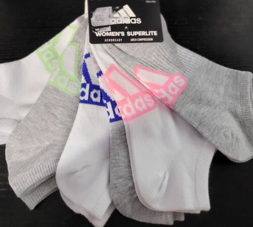 Womens ADIDAS 6-pair SUPERLITE No-show SOCKS 6 PAIRS pink purple Sz 5-10 M - Picture 4 of 7