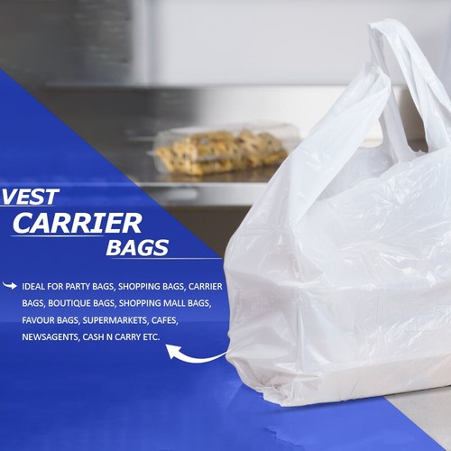 200 bolsas de plástico portadoras de chaleco blanco reutilizables para supermercado 13 x 19 x 23 pulgadas - Imagen 3 de 5