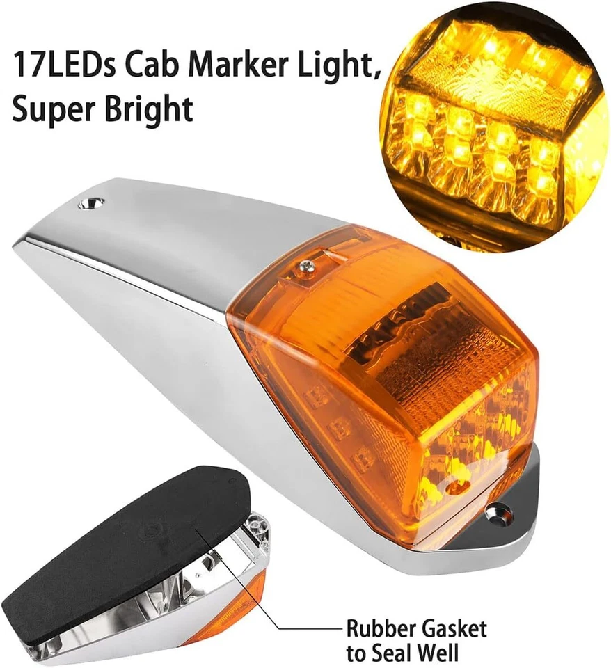 Marcador de cabine 5x 17LED luzes de teto superiores âmbar para Peterbilt / Kenworth /Caminhão / Mack - Imagem 4 de 4