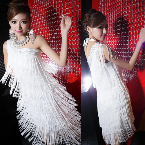 Latein Tanzkleid Turnierkleid Damen Tango Modern Cha-Cha Quaste Tanzen Kleider 1 - Bild 13 von 16
