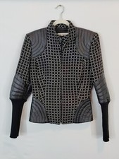Maria Grazia Severi Cashmere Blend Tailored Jacket Black/white, Faux Leather Det