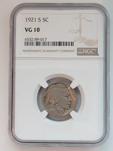 Rare Key Date 1921-S Buffalo Indian Head Nickel, NGC VG10 From Better Estate Set