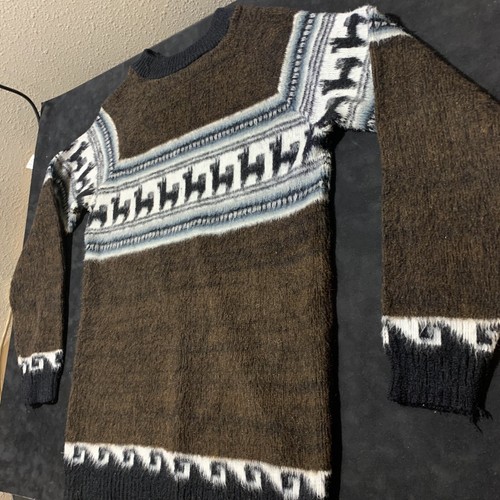 Alpaca Wool Sweater Vintage Peruvian Fair Isle Cowichan Grunge Shaggy Nordic 70s - Picture 2 of 5
