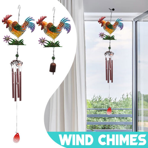 Metal Rooster Wind Chimes Metal Chicken Crafts Painted Decorative Bell New - Picture 1 of 20