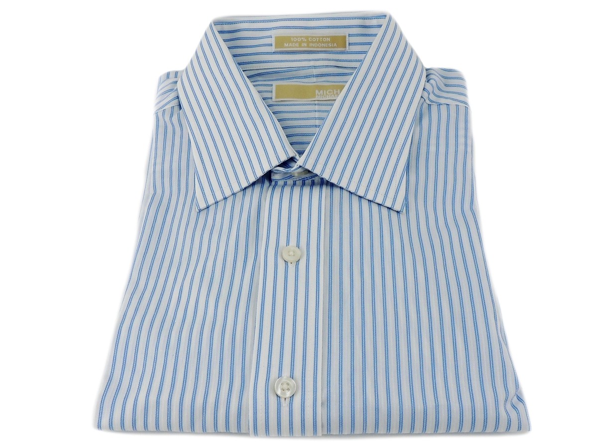 【I16】Michael Kors 長袖シャツ ブルー メンズ XXL MICHAEL KORS Men's Regular Fit Blue & White Striped Dress