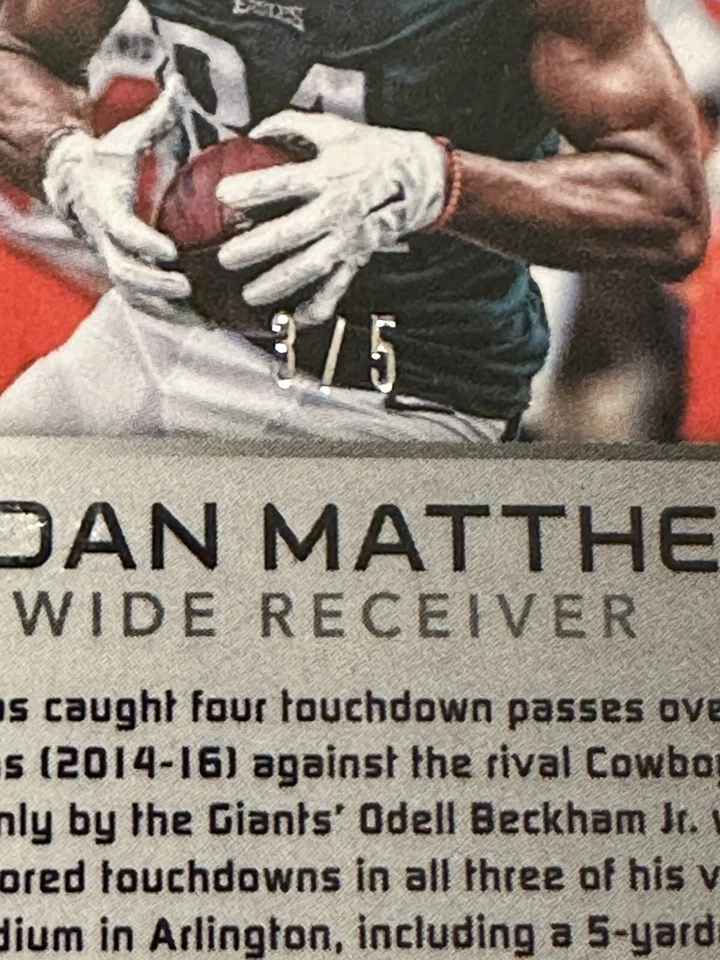 2017 Panini Spectra Orange Prizm Jordan Matthews #3/5 Eagles Panthers - Image 3 of 3