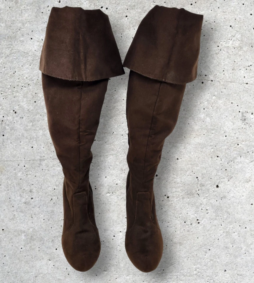 Anne Michelle Knee High Boots Sz 9 Brown Faux Suede Upper Faux Fur Inner 4" heel - Image 3 of 4