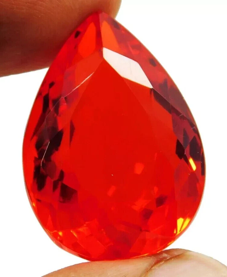 Piedra preciosa suelta grande de ópalo de fuego mexicano rojo naranja corte pera facetado 77,50 quilates A++ Foto 2 de 4