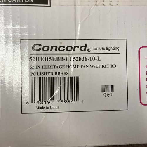 Concord 52" Heritage Home Ceiling Fan 52HEH5EBB NEW w/ Box Polished Brass - Picture 2 of 11