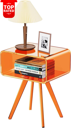 Acrylic Nightstand Side Table Bedroom Living Room Orange 50Kg 41X30X50Cm - Picture 11 of 12
