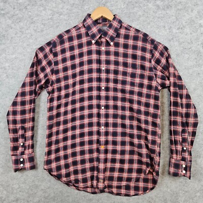 Thomas Dean Men's Black & Pink Plaid Flannel Shirt Size L 100%Cotton Button Down