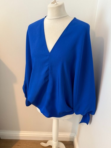 Womens Blue Batwing Sleeve V Neck Blouse / Top by Zara, size M (12) NWT £32.99 - Picture 3 of 7