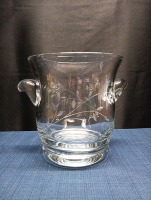 #ad Large Tiffany Crystal 7”x8quot; Etched Floral Vase W Handles Multi Use Ice Bucket $49.50