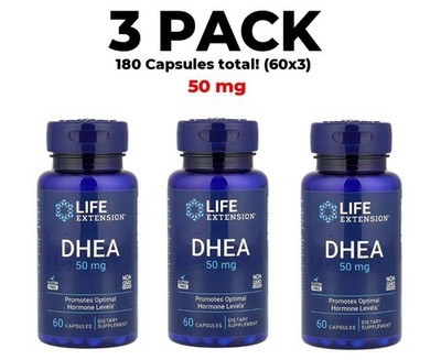 Life Extension 50 mg, 3 PACK, Promotes Optimal Hormone Levels - 60 Capsules each