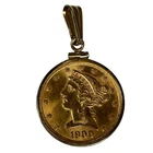 US Mint Gold Coin 1900 Liberty Head Half Eagle $5 Gold Piece Set In 14K Pendant