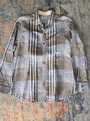 Tommy Bahama Jeans Island Crafted Mens Large Blue Bandana Plaid Cotton Paisley - Picture 1 of 8