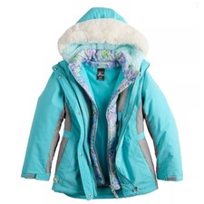Girls All Season Jacket 4/5 Hooded 3 in 1 Blue Gray Water Resistant ZeroXPosur