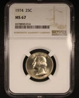 1974 Washington Quarter - 25c NGC MS67 - High Quality Coin!