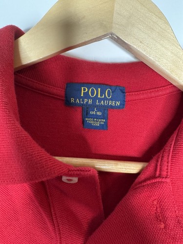 Polo Ralph Lauren Shirt Boys L 14 16 Red Short Sleeve Rugby Pony Collared Youth - Picture 3 of 7