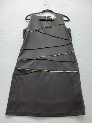 Michael Kors Women 12 Dress Gray Polyester Tiered Sleeveless Gold Zip Casual