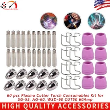 60 pcs Plasma Cutter Torch Consumables Kit for SG-55, AG-60, WSD-60 CUT50 60Amp