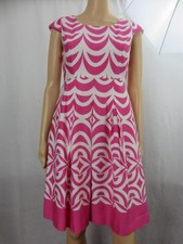 Talbots A-Line Pleated Dress Pink & White Geometric Print Cap Sleeve SZ 2P