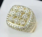 Round Cut Moissanite Diamond Cluster Ring Gift For Men's 14K Yellow Gold Plated